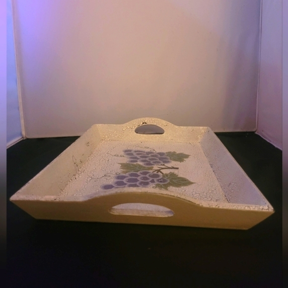 Serving Tray Wooden white boho chic crackle grape clusters white purple green - Picture 3 of 4